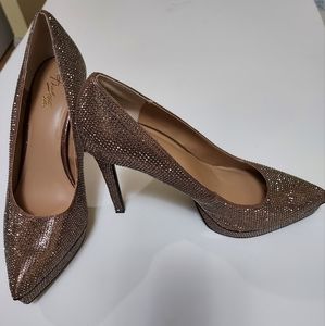 THALIA SODI Pewter Bling Embellished Joey Slip-On Pointed-Toe Platform Pumps